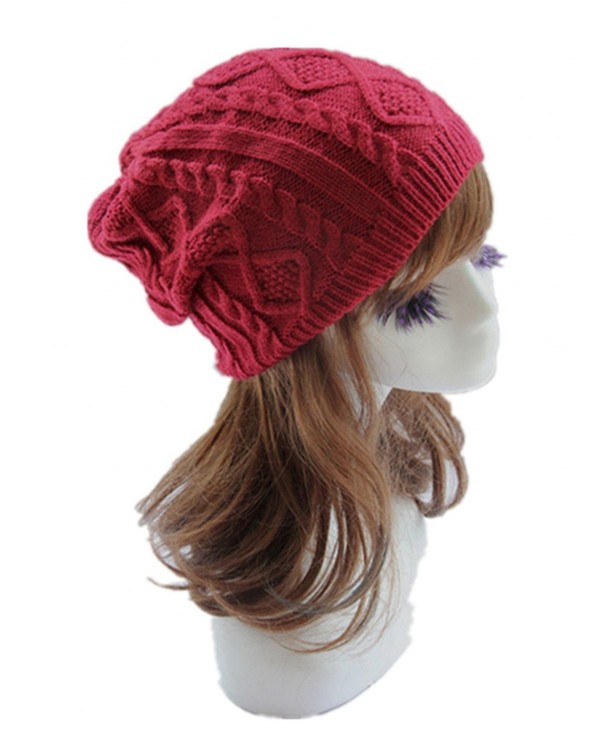 Menglihua Womens Fashion Winter Warm Twisted Hollow Crochet Slouch Cap Hat Beanie - Red - CX12N7BMAC1