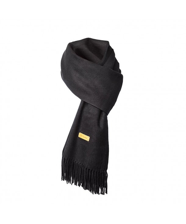 Black Cashmere Scarf For Womens And Mens Super Soft Fashion Long Tassel Scarf（80.7X25.6 In） - C0187R0DXK7