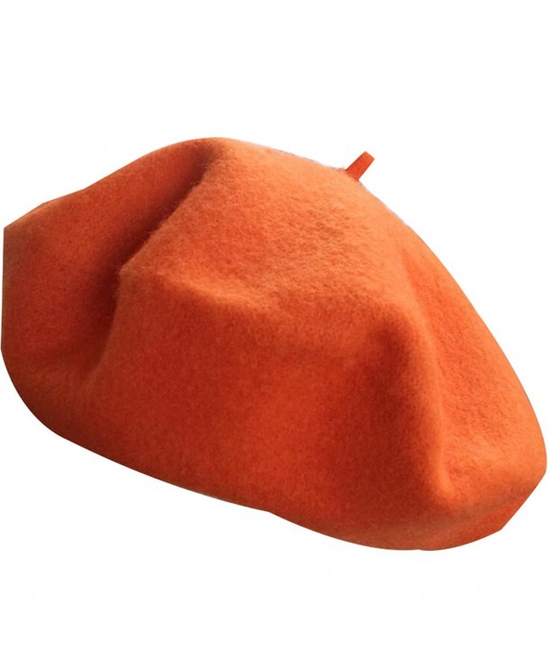 MUDINGXIU Women Girls Solid Color Wool Winter Beret French Artist Beanie Hat Ski Cap - Orange - CI185R724K3