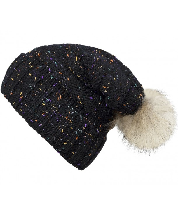 Chalier Womens Winter Confetti CC Style Beanies Knit Stretch Pom Pom Beanie Hat - Black - C3188HTW5QX