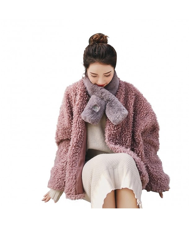 Tangshuo Woman Winter Soft Cozy Chunky Fur Scarf Easy Wrap not Scratch Your Neck. - Gray - C4189TS5T7D