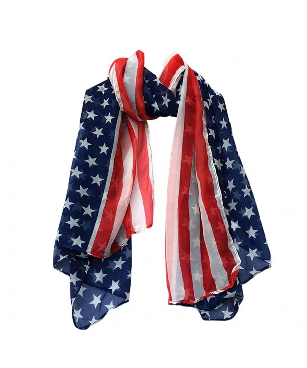 Sandistore Women Fashion Soft Silk Chiffon American Flag Scarf Scarves - Dark Blue - CH12K88ODD5