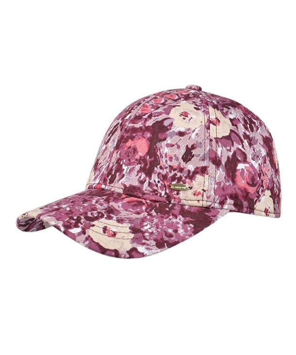 Kenmont Women's 5 Panel Cotton Baseball Cap Outdoor Flower Fitted Hats Running Golf Cap Visors - Wine Color Caps - CA12K5N45WR