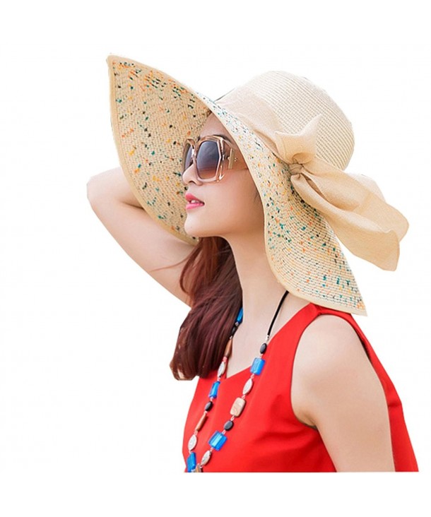 Women's Foldable Wide-brimmed Beach Hat Summer Sun Beach Hat - Beige - CL180DNK3C3