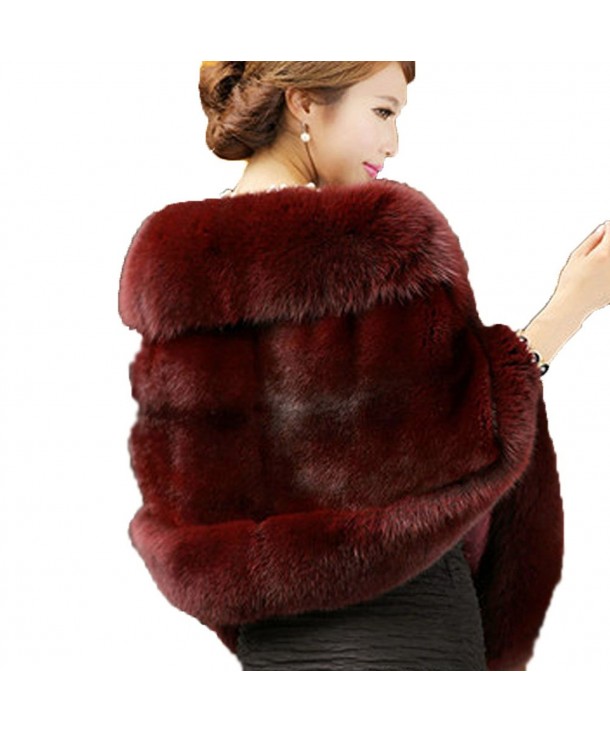 Aurora Bridal Fashion Luxury Faux Fur Winter Shawl Wrap Women Sarves - Burgundy - C41205EK3D1