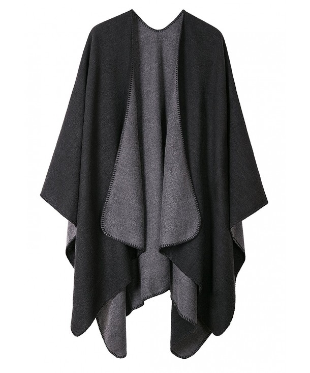 Urban CoCo Women's Color Block Shawl Wrap Open Front Poncho Cape - Black-series 7 - CR1859CUIDN