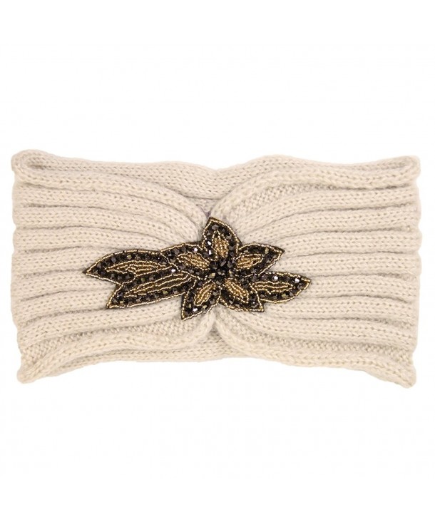 Me Plus Women's Winter Sequin Flower Knitted Headband Ear Warmern - Beige - CB1884UCIXD