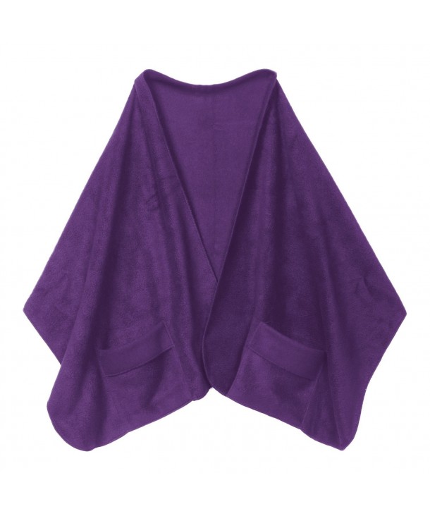 Unisex Adult Warm Polyester Fleece Shawl Blanket Cover with Pockets - 20" x 58" - Purple - CM185KLYRT2