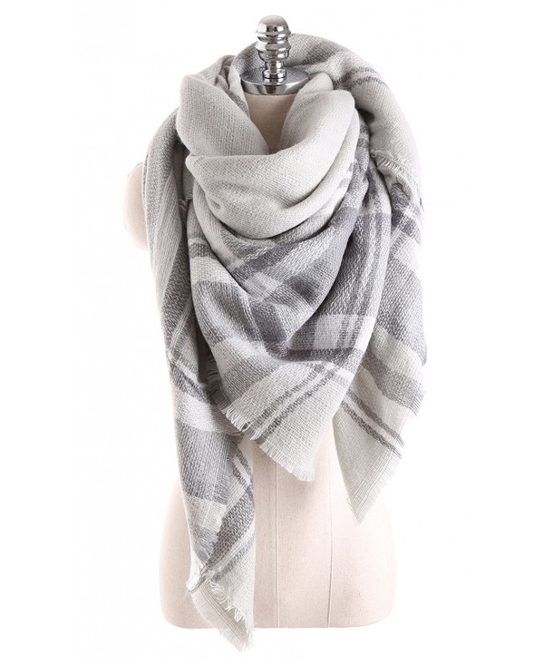 Ancia Women Tartan Scarf Stole Plaid Blanket Checked Scarves Wraps Shawl - Plaids Grey Grey - C212MWYI3ST