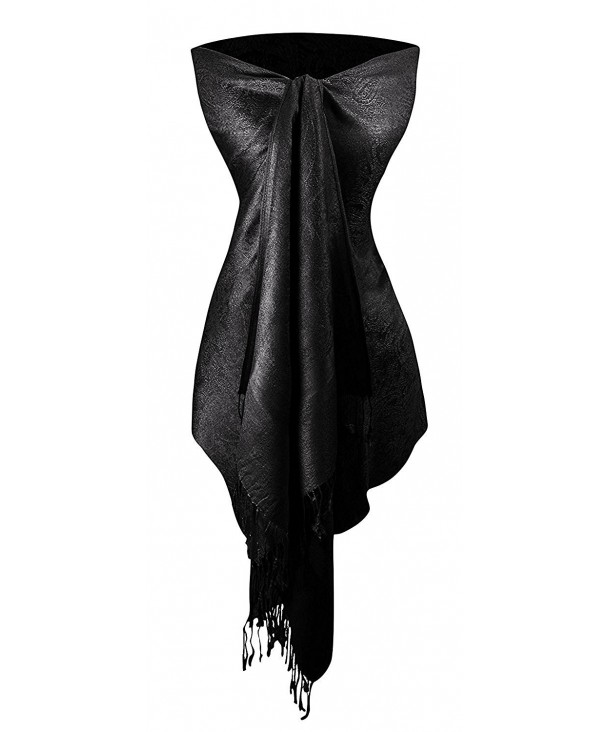 Peach Couture Womens Elegant Vintage Solid Jacquard Paisley Scarf Shawl Wrap - Black - CY187UCL24X
