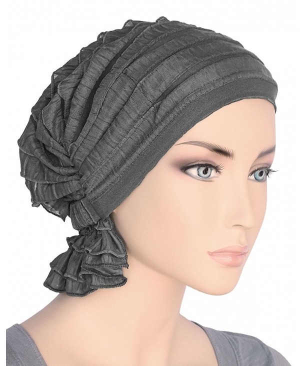 Turban Plus The Abbey Cap in Ruffle Fabric Chemo Caps Cancer Hats for Women - 03- Ruffle Charcoal Gray - C411CYVM5J9