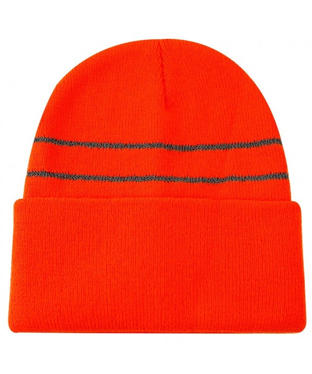JIBIL Winter Plain Beanies- Unisex Chunky Warm Reflective Knit Hat - 02blaze Orange - CJ185LKR6XK