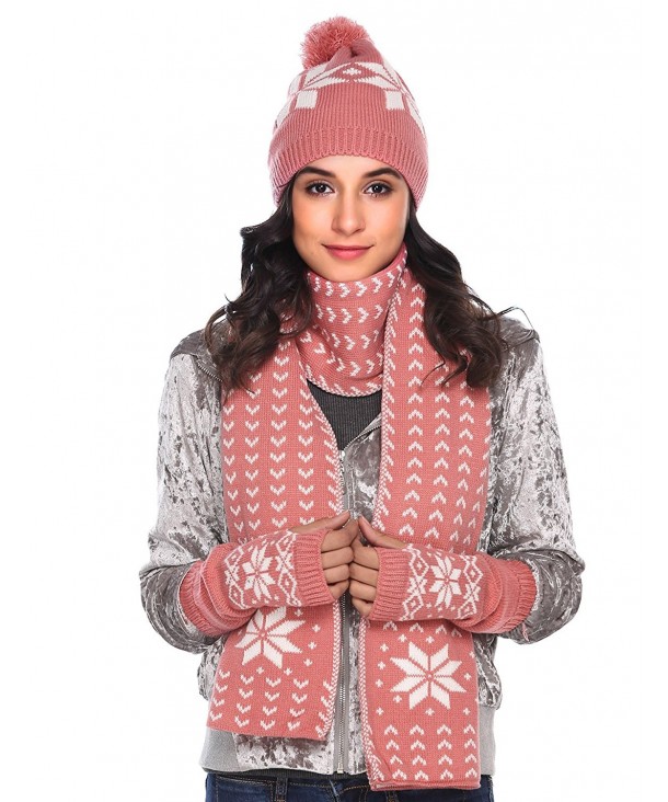 Zeagoo Women Warm Knitted Shawl Wrap Neck Stole Long Scarf Hat Gloves Set - Pink - CW186LHD5QA