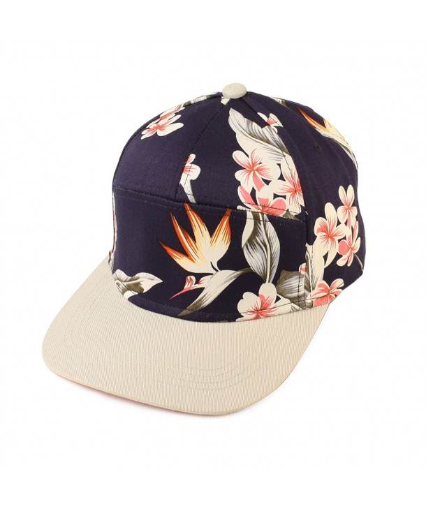Men's Summer Cool Cotton Aruba Floral 7 Panel Snapback Cadet Cap Hat Hats - Navy - CI11WLKXQ7N