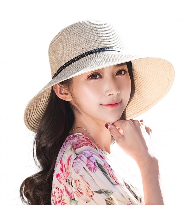 Siggi Womens Floppy Summer Sun Straw Hat UPF50 Foldable Panama Soft Breathable - 16036_beige - CK12FVI9JV3