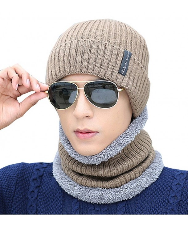 Vocni Winter Beanie Hat Scarf Set Warm Knit Thick Knit Outdoors Skullies Beanies Cap For Men Women - Khaki - CB188RROHMO