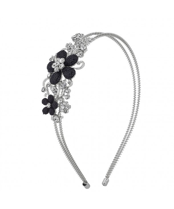 Lux Accessories Women's Bridal Bridesmaid Pearl Stretch Metal Coil Headband Headpiece - Black Glitter - CQ1862KSUEL