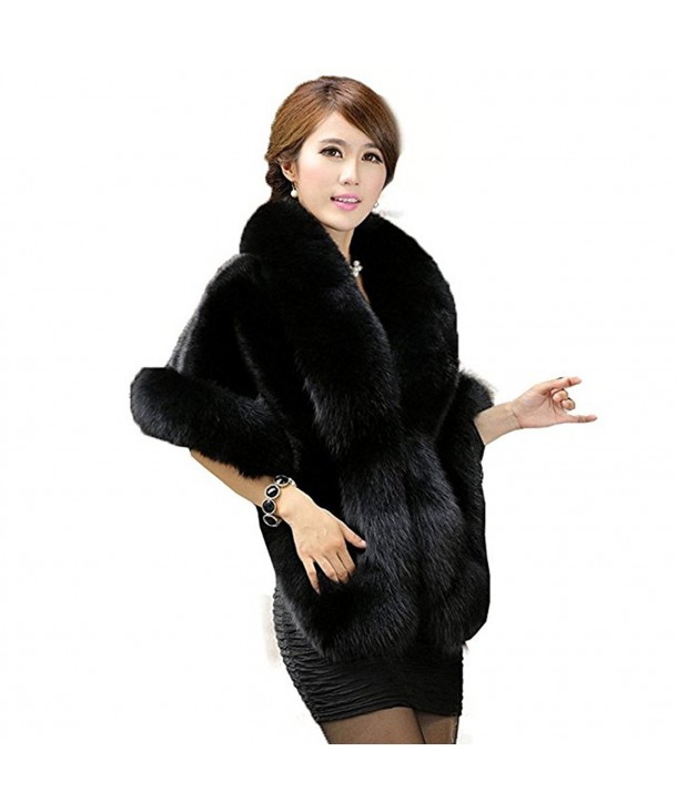 YBB Women's Faux Fur Shawl Stole Wrap Cape Scarf Perfect for Wedding-Party - Black - CY186903HX5