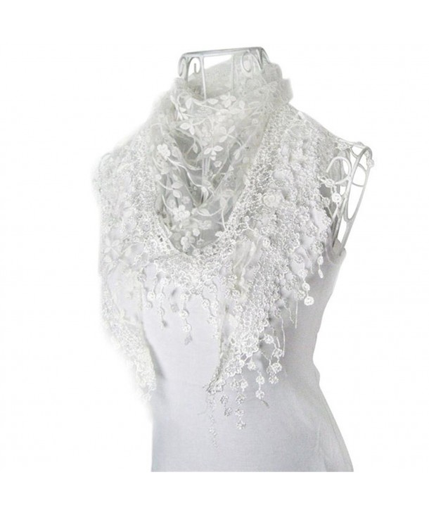 Ammazona Fashion Lace Tassel Sheer Burntout Floral Print Triangle Mantilla Scarf - E - C912HKDG1NL