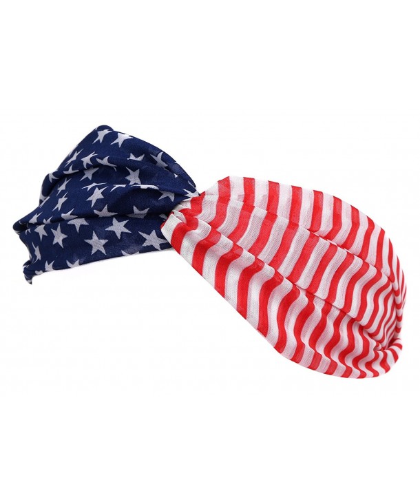 Funky Junque's Multi Color USA Flag Twist Turban Style Fashion Sport Headband - Multi Dark - CP17YTM7IZW
