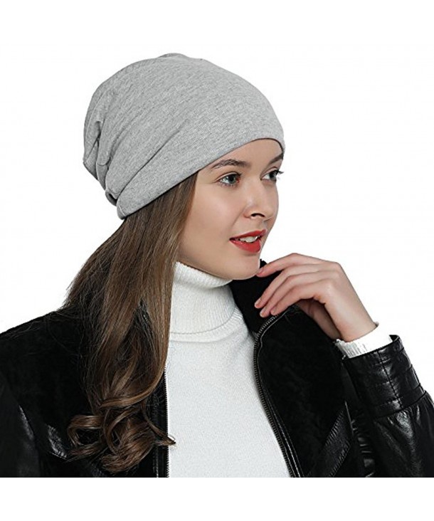 LAOWWO Winter Skull Cap Beanie Warm Knit Baggy Slouchy Hat For Men or Women - Light Gray - CP189ISD039