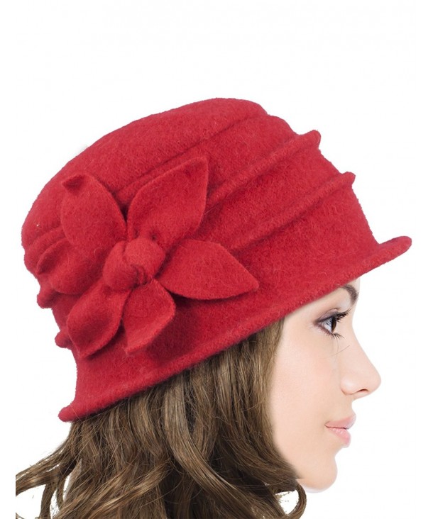 Dahlia Women's Daisy Flower Wool Cloche Bucket Hat - Red - CN1174WWJNP