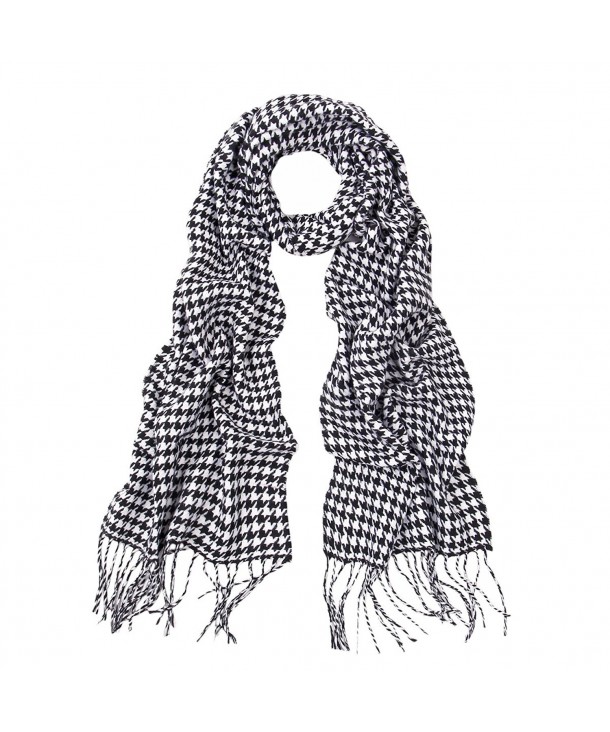 Classic Premium Houndstooth Infinity Loop & Oblong Fringe Scarf - Diff Colors - Oblong Black/White - CO120X8SJUX