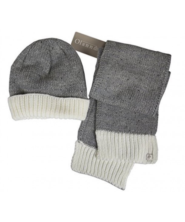 Olann White & Grey Contrast Scarf & Beanie Set - Irish Knit Winter Warm - CL1855NHIA5