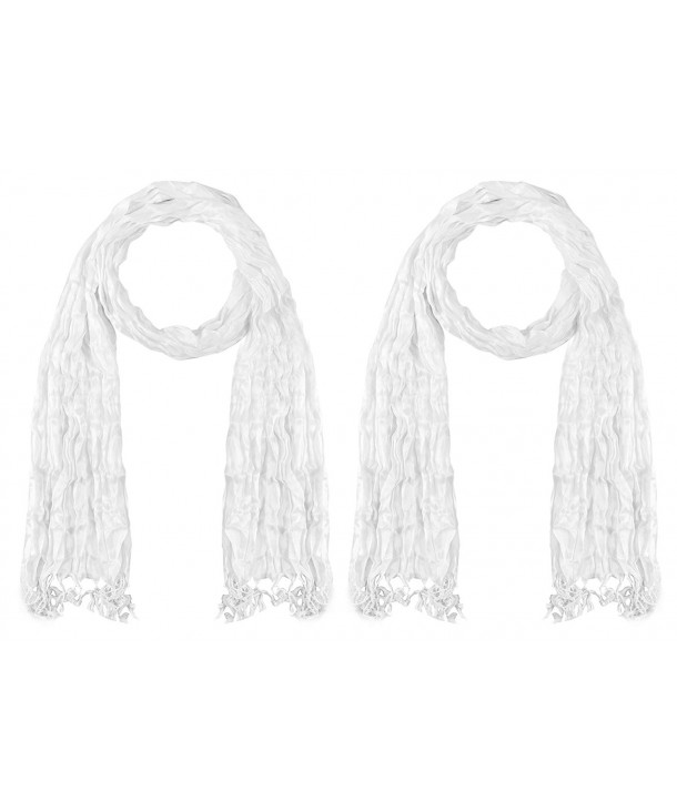 Lightweight scarf - Crushed scarf - Creased scarf - with fringes - 2 PK - White - CQ12GW5L9K3