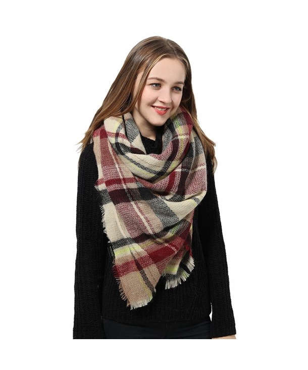Blanket Scarf Wrap Tartan Checked Winter Scarf Shawl for Women Fashion Scarves - F: Brown Kahki - CF187GTN6XE