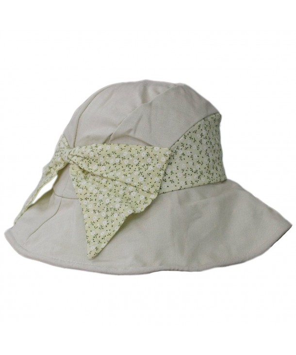Women Summer Beach Floral Bowknot Sun UV Protect Wide Brim Folding Hat Visor Cap - Biege - CV12DIFDSIB