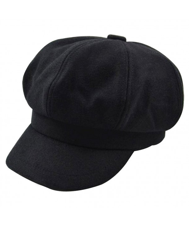 Monique Women Vintage Wool Newsboy Cap Cabbie Hat Fashion Visor Beret Cap Wide Brim Peaked Cap - Black - C918804M689
