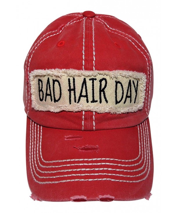 Spirit Caps Embroidered Bad Hair Day Frayed Patch Washed Vintage Baseball Cap Hat - Washed Red - C912NZE42CY