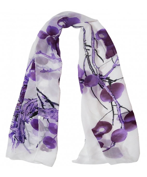 Alysee Women Chinese Classic Style Print Chiffon Long Scarf Shawl Wrap - Grape - CM11XFQBSSB