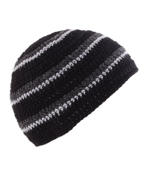 POM London Handmade Crochet Beanie Skull Hat (Black- Charcoal- Gray) - CL11CDNBRNN