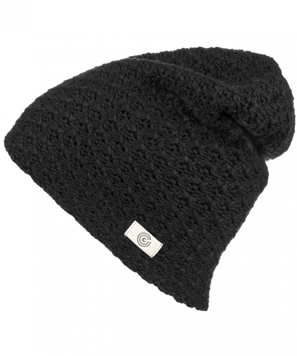 Evony Warm Thick Slouch Beanie for Women- Textured Knit with Soft Inner Lining - One Size - Black - C318924H78H