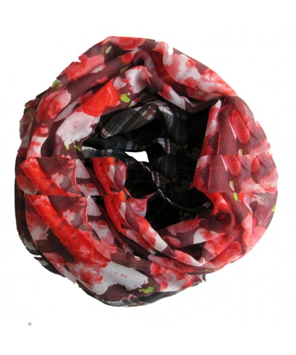 Sexyinlife Dahila Floral Print Plaids Infinity Loop Circle Scarf Red Black - CD11OVDGAG1