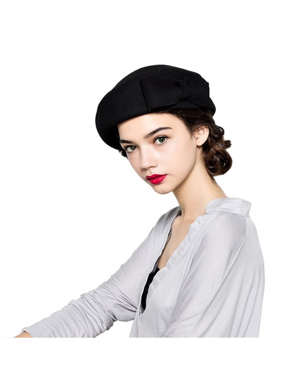 kekolin Wool Beret Hat Stylish Womens Warm Winter Hat Classic For Women - Black - CE186LNNZ92