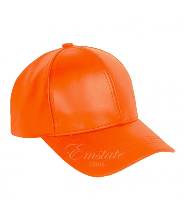Emstate Genuine Cowhide Leather Baseball Cap Various Colors Made in USA Velcro Back - Orange - CH1839DLOUG