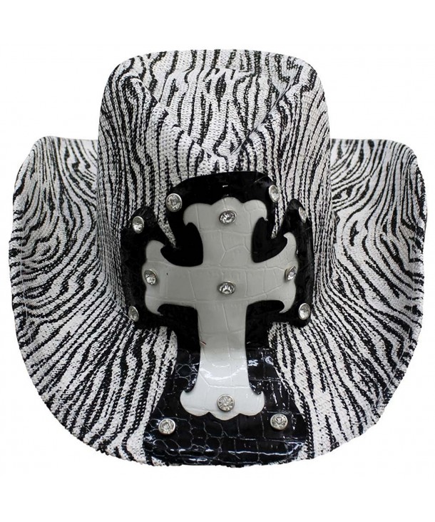 Zebra Stripe Cowboy Hat With Cross - Black & White - CI11V1PZ1D1