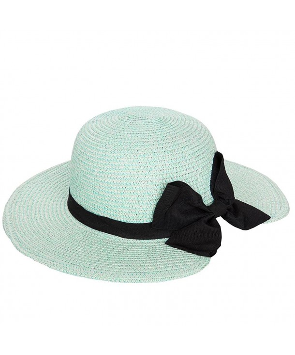 Women's Vintage Classic Derby Panama Hat Floppy Wide Brim Summer Style Beach Hat - Blue - CN12GSPMUBJ