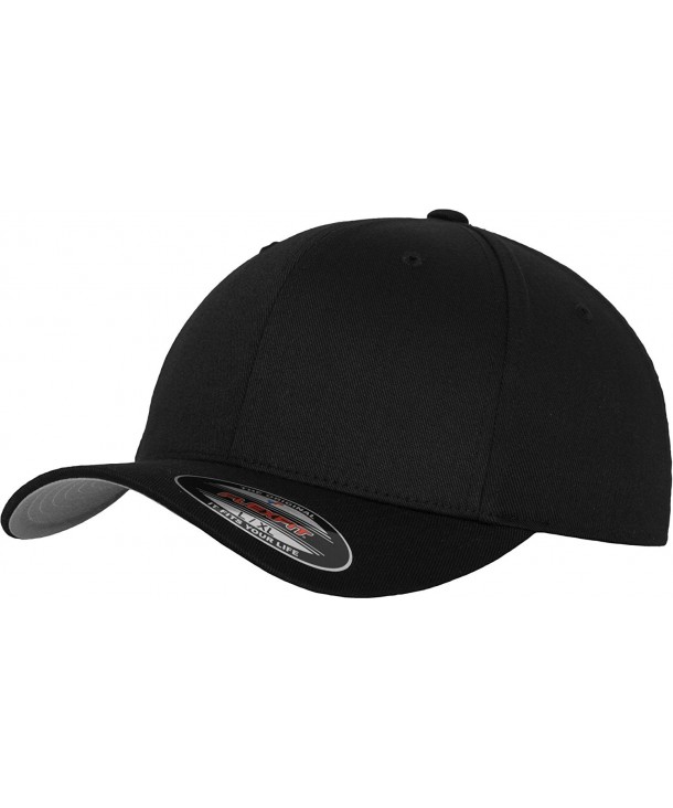 Flexfit Black Wooly Combed Stretchable Fitted Cap Kappe Baseballcap Basecap - Black - C611JK8OGRN