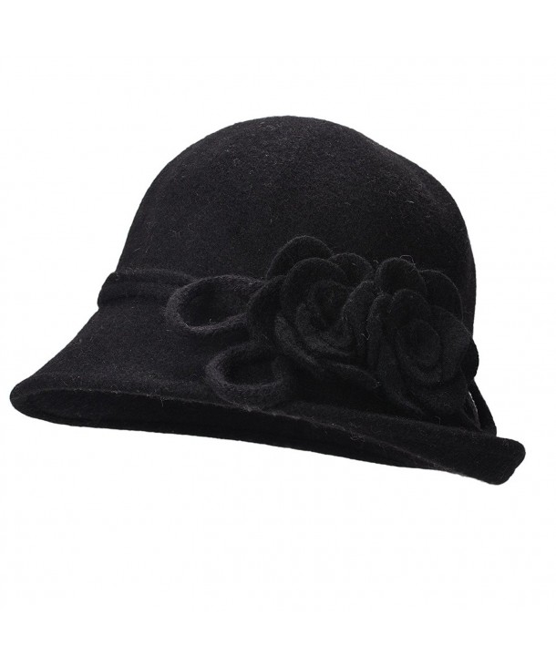 Lawliet Womens Retro Collapsible Soft Knit Wool Cloche Hat Bucket Flower A466 - Black - CW186XW592Z