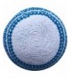 White / Sky Blue Lines 17cm DMC 100% Knitted Cotton Kippah Torah Chabad Yarmulke - CZ12MYPQGGW