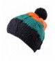 Morehats Warm Winter Ski Stripe Pompom Crochet Knit Beanie Beret Cap Hat - Navy - CR11N3HBK9T