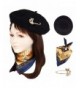 Jeicy Wool Beret Hat Solid Color French artist Beret With Skily Scarf and Brooch - Black - CB1883RE33D