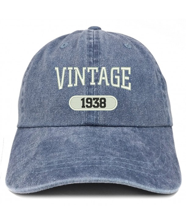 Trendy Apparel Shop Vintage 1938 Embroidered 80th Birthday Soft Crown Washed Cotton Cap - Navy - CQ12O7TNFWI