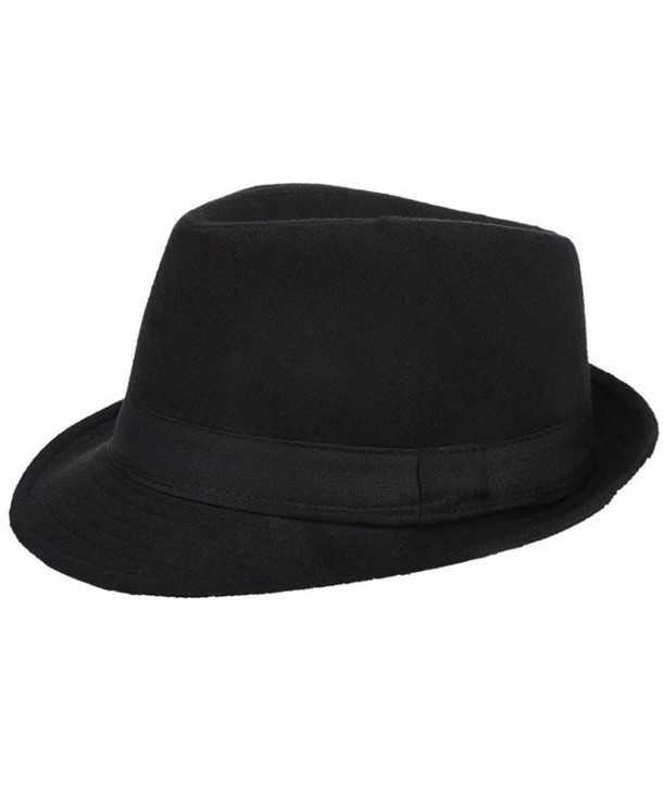 Lemontrip Men's Herringbone Band Classic Fedora Hat Vintage Winter Crushable Hats - Black B - CG189YIWDTW