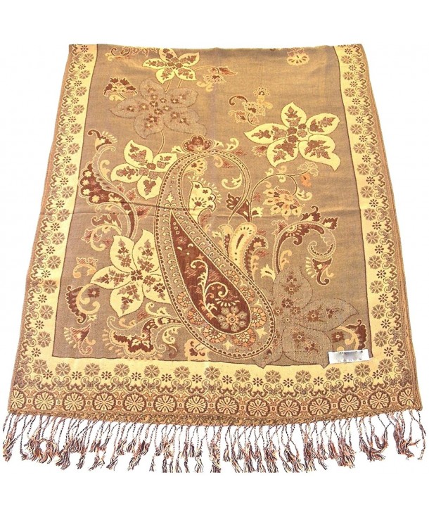 Azad Design 2 Ply Reversible Shawl Pashmina Scarf Wrap Stole Throw CJ Apparel NEW - Brown - CN125PMLQTD