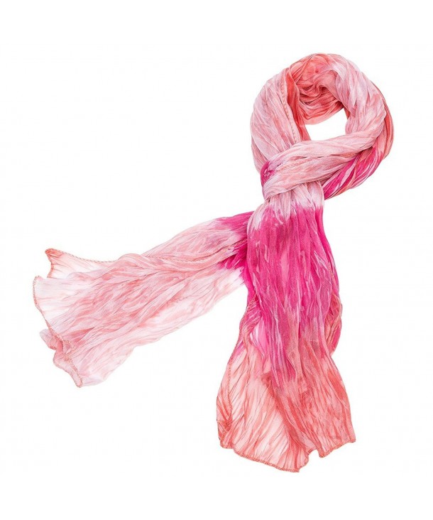 Patterned Crinkle Stretch Scarf - Pink/Orange - CG11MQO1H1V